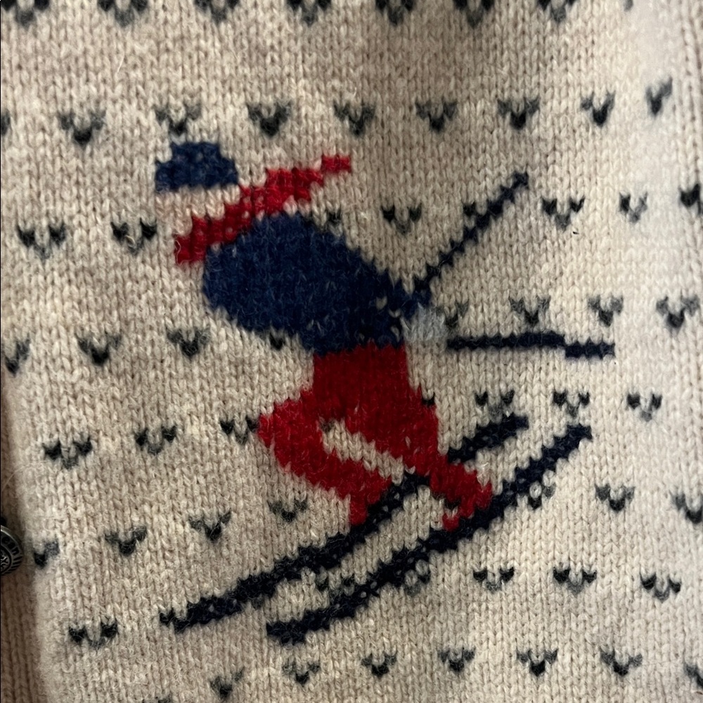 Women’s Cream Blue Red Maine L.L. Bean Lambswool Apres Ski Cardigan Sweater XS - Picture 4 of 6